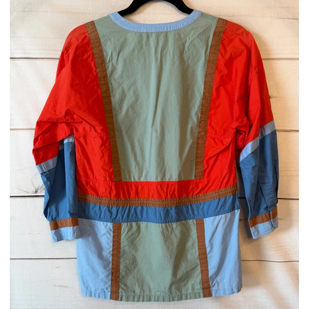 Tory Burch Colorblock Cotton Tunic Blouse Red Blue Green Tassel Size 2